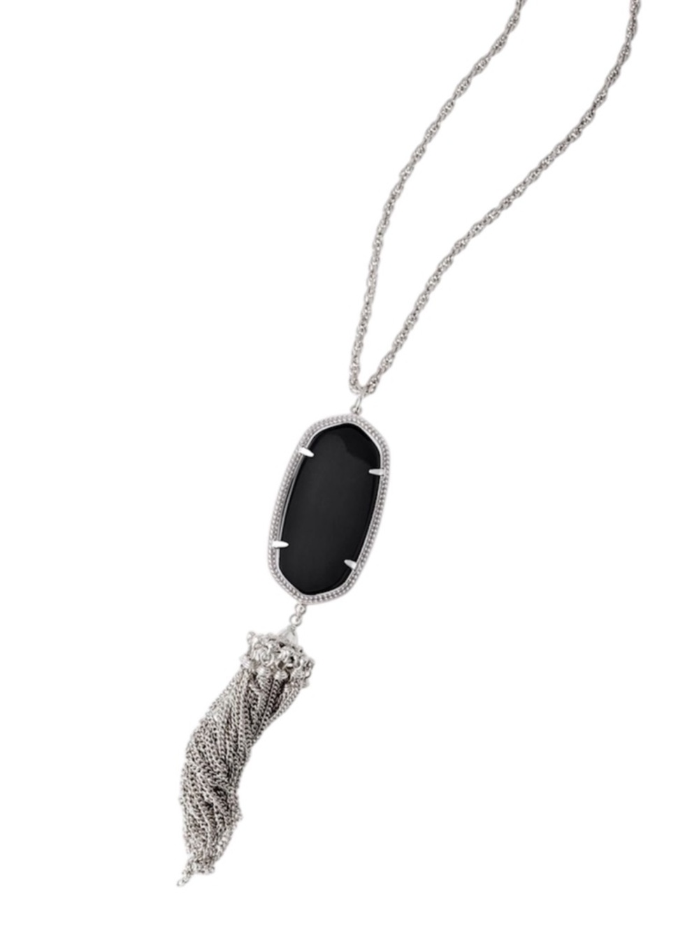 Kendra Scott Rayne Silver Long Pendant Necklace in Black Opaque Glass - Picture 2 of 8